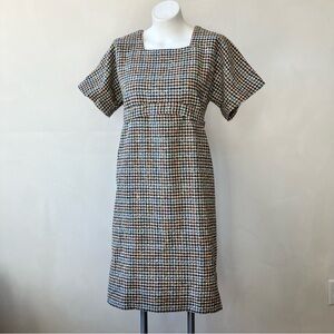 Vintage Plaid Wool Handmade Prairie Cottagecore Cinch Belted Square Neck Dress